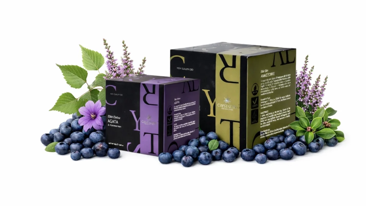 tisana amazzonite e tisana agata con mirtilli, fiori di malva ed erica