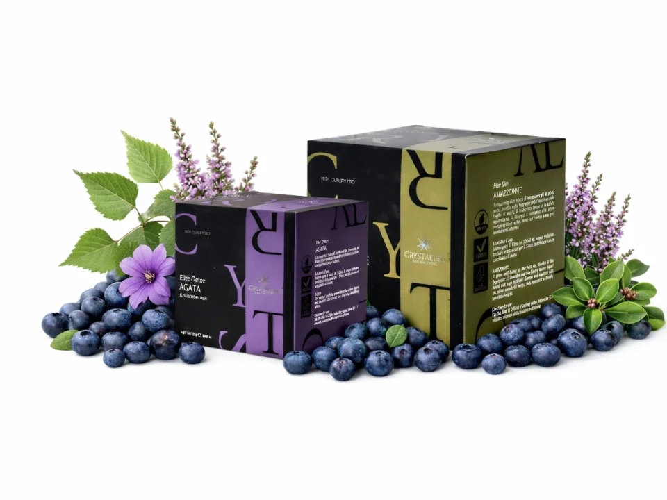 tisana amazzonite e tisana agata con mirtilli, fiori di malva ed erica